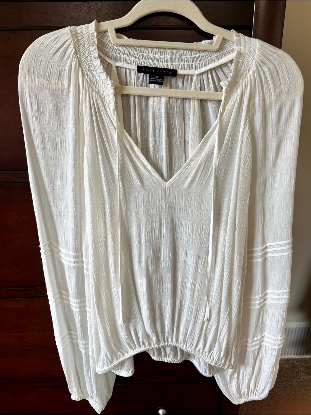Sanctuary Cream V-Neck Long Sleeve Peasant Blouse